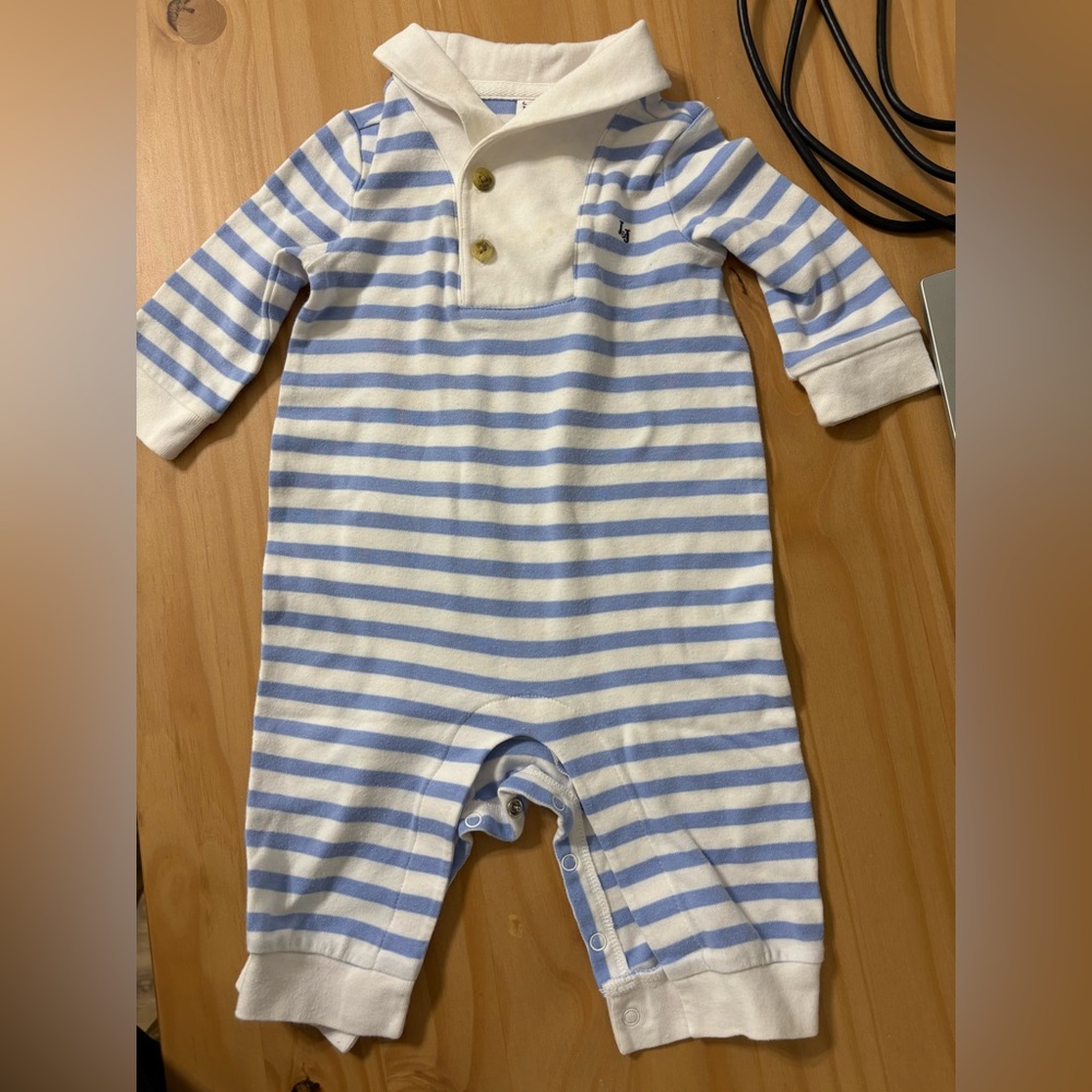 Janie and Jack Blue and White Striped Footie